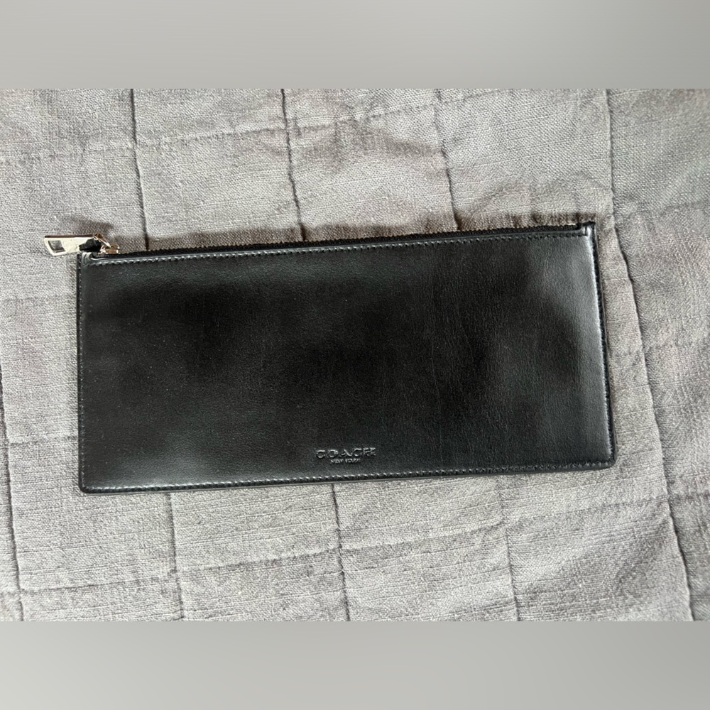 Coach — Black Leather Flat Wallet/Case/Pouch
